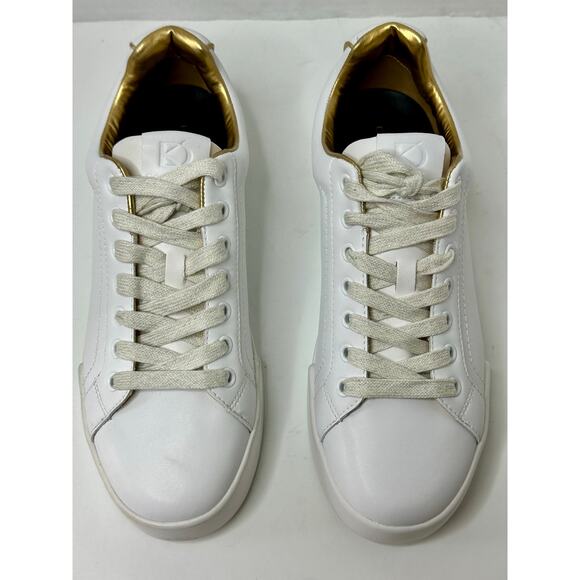 Donna Karan New York Women's Donna Lace Up Sneakers Shoes White/Gold Size 9.5M - Picture 2 of 8